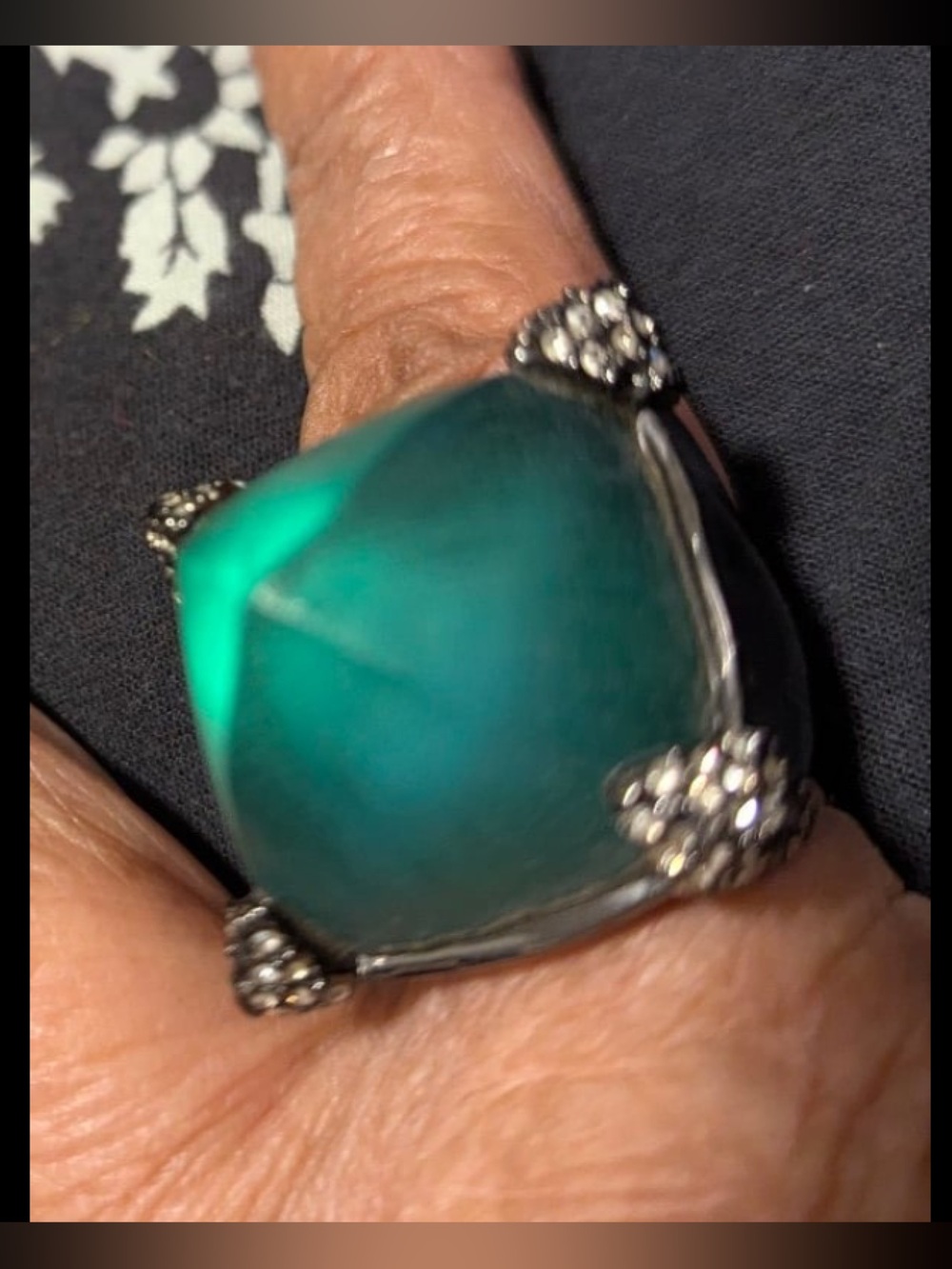 Alexis Bittar Teal Cushion Cabochon Statement Ring sz 8 like new.